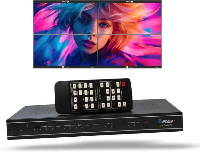 Main image of 4K 4x4 Seamless HDMI Matrix Switch Video Wall Controller Upto 4K@60hz 4:4:4 8-bit - HDMI 2.0, HDCP 2.2, 18 Gbps, UltaHD 2x2, 1x4, 1x2, 4x1-180 Degree Rotate - Remote Control (UHDS-404VW)