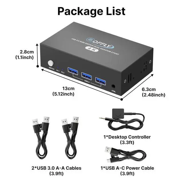 Alt view image 7 of 7 - USB 3.0 HDMI KVM Switch 2 Monitors 2 Computers 4K@60Hz, KVM Switches Dual Monitor with 3 USB 3.0 Ports Sharing Keyboard and Mouse, Printer/Scanner, Desktop Controller, EDID Compatible