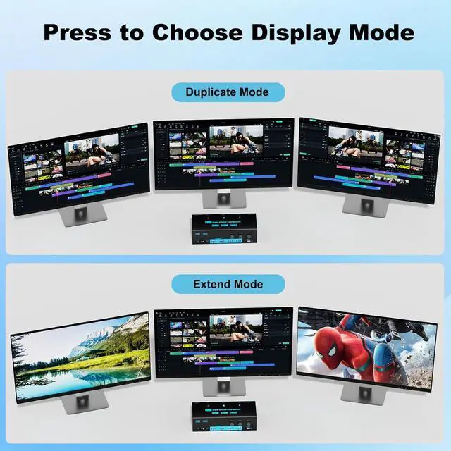 Alt view image 4 of 7 - 8K/4K Triple Monitor KVM Switch 3 Monitors 3 Computers 3 Port 2 Displayport 1.4 and HDMI 2.1 USB 3.0 KVM Switches, DP 1.4 Supports 8K@30Hz/4K@144Hz, HDMI Supports 8K@60Hz /4K@120Hz with Wired Remote