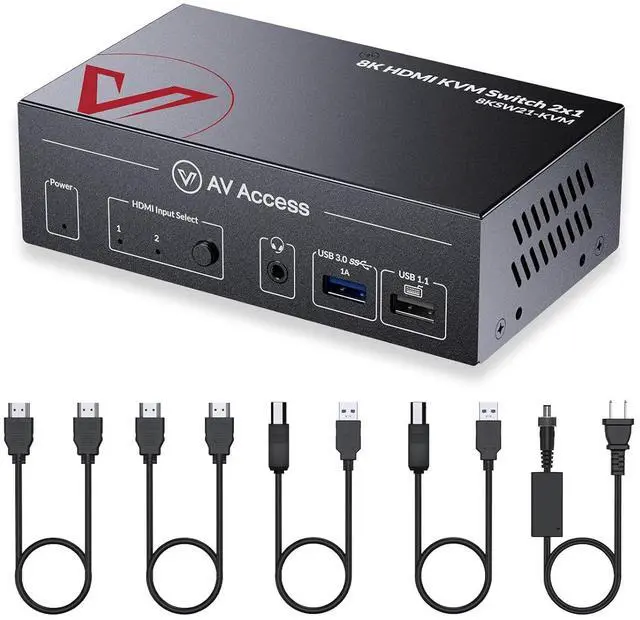 Main image of AV Access 8K KVM Switch 2 Computers 1 Monitor with HDMI 2.1, USB 3.0 & Hotkey Switching, Supports 10K@120hz, 8K@120hz, 1080P@240hz & 2K@165hz for All Operating Systems, Ideal for Gaming, Workstation