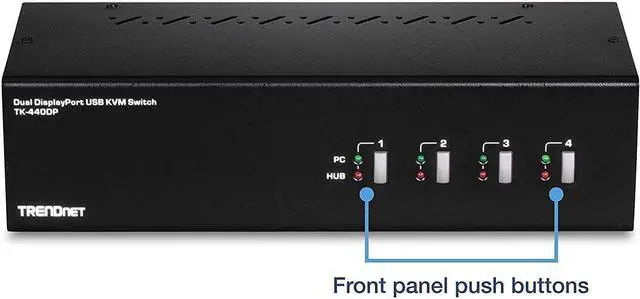 Alt view image 7 of 7 - 4-Port Dual Monitor DisplayPort KVM Switch With Audio, 2-Port USB 2.0 Hub, 4K UHD Resolution Up To 3840 x 2160, Connect 4 DisplayPort Monitors, Dual Monitor 4 Port KVM Switch, Black, TK-440DP