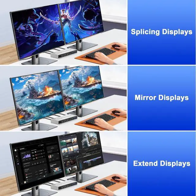 Alt view image 5 of 7 - 8K@60Hz USB3.0 Displayport KVM Switch 2 Monitors 4 Computers, 4 Port DP1.4 Dual Monitor Displayport KVM Switch with Audio, Microphone and 3 USB3.0, Dual Monitors Displayport KVM Switch for 4PCs
