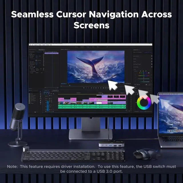 Alt view image 3 of 7 - 10 Gbps USB-C Switch Support File Sync & Cross-Screen Drag, USBC 3.2 Switch 2 Computers Share 4 USB 3.2 Gen 2 Ports, USB Switcher Selector Sharing Keyboard and Mouse with Controller