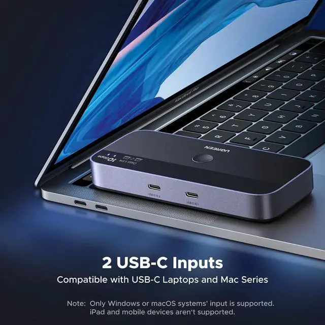 Alt view image 6 of 7 - 10 Gbps USB-C Switch Support File Sync & Cross-Screen Drag, USBC 3.2 Switch 2 Computers Share 4 USB 3.2 Gen 2 Ports, USB Switcher Selector Sharing Keyboard and Mouse with Controller