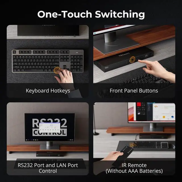 Alt view image 6 of 7 - 16X1 HDMI KVM Switch USB 3.0, 4K@60Hz Rackmount KVM 16 Port Enterprise-Grade EDID Emulator | Hotkey Switch | RS232 | LAN Port | IR Remote | IP Control | Auto Scan | with 8 Pcs 5ft KVM Cable