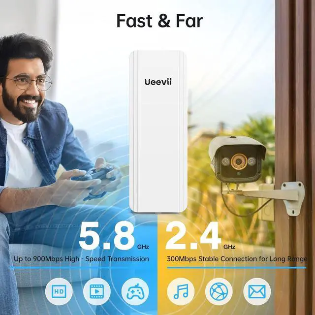 Alt view image 3 of 7 - Dual-Band Wireless Bridge Router Kit | 2.4G 5.8G WiFi Bridge | 5KM Point to Point Wireless Bridge Outdoor Network Starlink Extender for Barn/Shop | IP65 Weatherproof | Plug & Play
