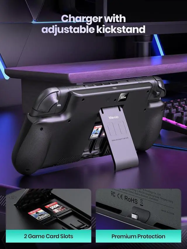 Alt view image 4 of 7 - Battery Pack for Nintendo Switch 2 (2025), 10000mAh PD/QC Fast Charging Case  Fully Charges in 2.5 Hours, LED Display, USB-C Ports, 2 Game Card Slots & Kickstand