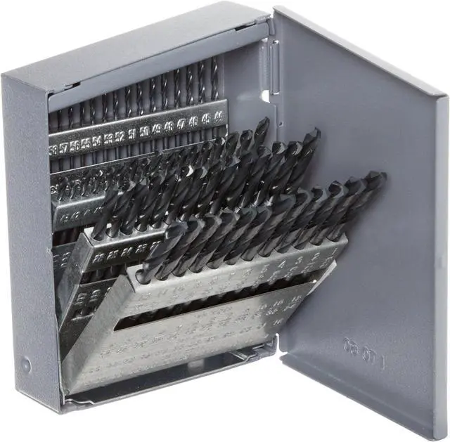 Main image of Chicago Latrobe 159 Series High-Speed Steel Short Length Drill Bit Set In Metal Case, Black Oxide Finish, 135 Degree Split Point, Wire Size, 60-piece, #60 - #1