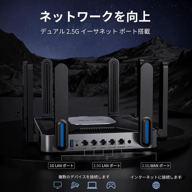 Alt view image 4 of 7 - AX6000 Dual-Band WiFi 6 Router - 2.5G Multi-Gig Ports, 6000Mbps WiFi Speeds, Quad-core CPU, WPA3 & VPN Security for Home/Office