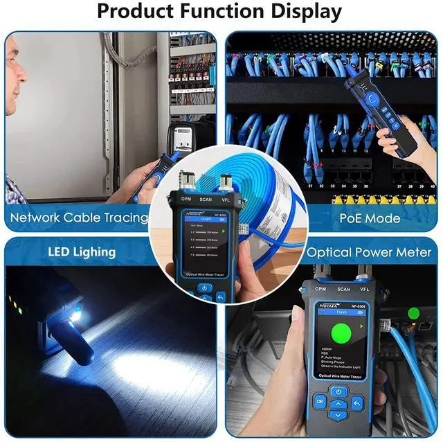 Alt view image 7 of 7 - NF-8508 Network Cable Tester with Optical Power Meter VFL, RJ11 RJ45/PoE Tester/CAT5 CAT6/length Measurement, Telephone line Trace Meter with Headset, Network Tools