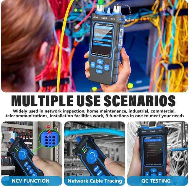 Alt view image 5 of 7 - NF-8508 Network Cable Tester with Optical Power Meter VFL, RJ11 RJ45/PoE Tester/CAT5 CAT6/length Measurement, Telephone line Trace Meter with Headset, Network Tools
