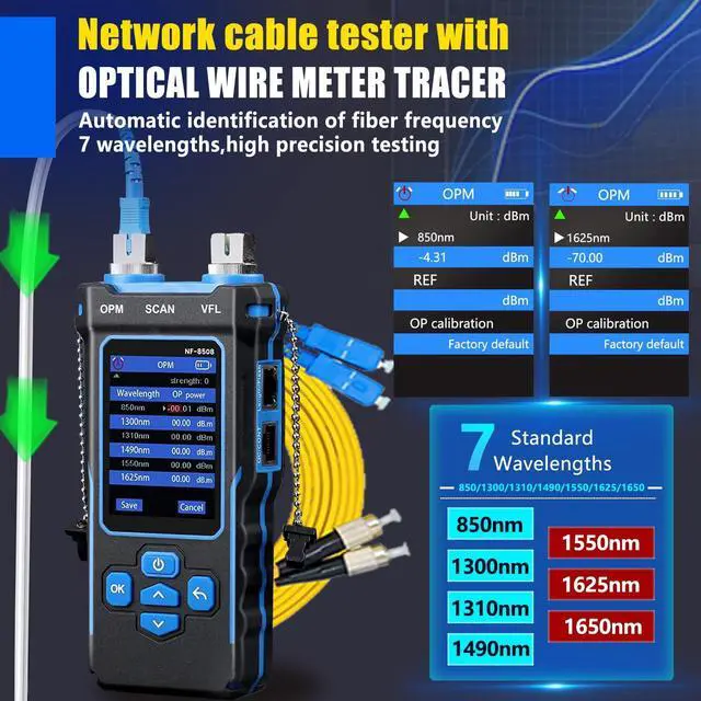 Alt view image 3 of 7 - NF-8508 Network Cable Tester with Optical Power Meter VFL, RJ11 RJ45/PoE Tester/CAT5 CAT6/length Measurement, Telephone line Trace Meter with Headset, Network Tools