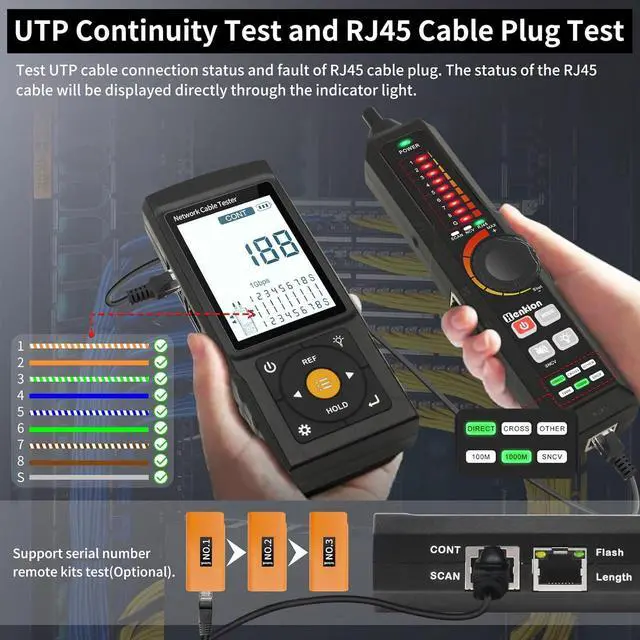 Alt view image 4 of 7 - Multifunction RJ45 Network Caber Tester,Cable Tracer,Rechargeable Wire Tester,UTP Conntinue and Plug Fault Test,Cable Length,VFL,OPM,IEEE 802.3bt/af/at and Non-standard POE Detect,Port Flashing,PD,NCV