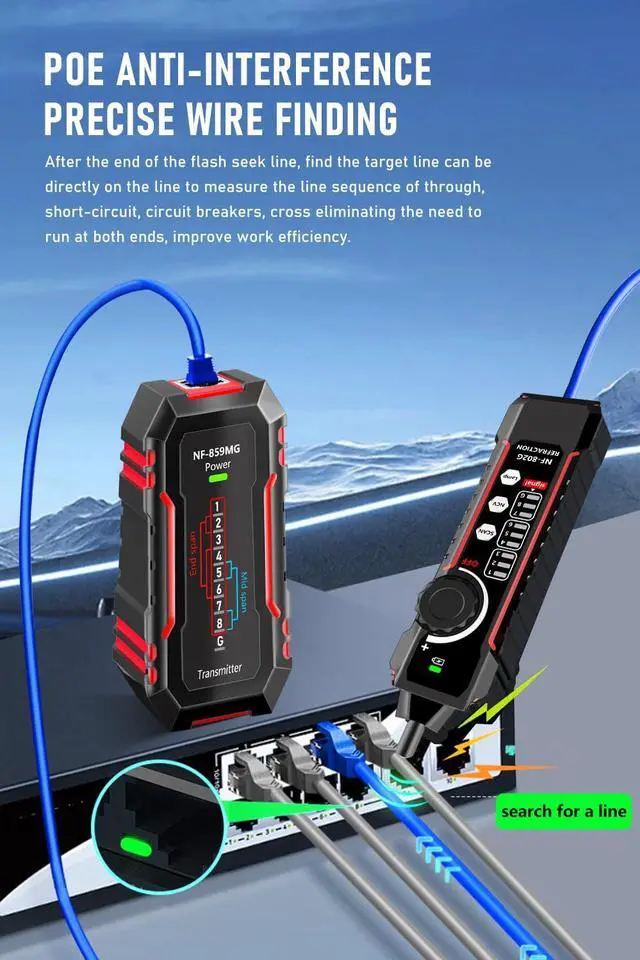Alt view image 4 of 5 - NF-802MG Network Cable Tester with POE/Cat5/Cat5e/Cat6/Cat6a CAT3 Phone Line RJ11 RJ45 Ethernet LAN Telephone Cable Fault Finder with Toner Function (2025 New Version)