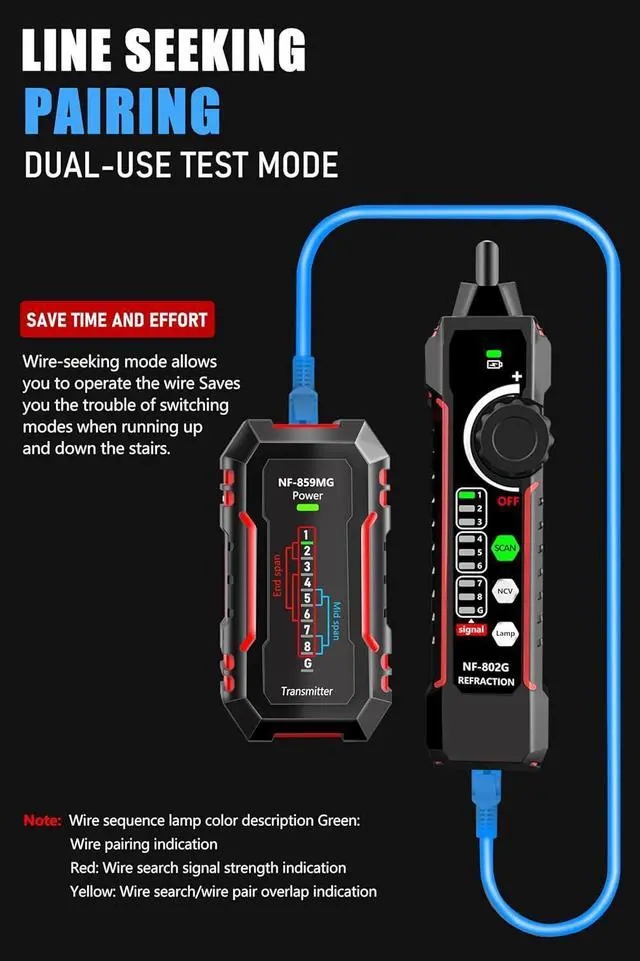 Alt view image 5 of 5 - NF-802MG Network Cable Tester with POE/Cat5/Cat5e/Cat6/Cat6a CAT3 Phone Line RJ11 RJ45 Ethernet LAN Telephone Cable Fault Finder with Toner Function (2025 New Version)