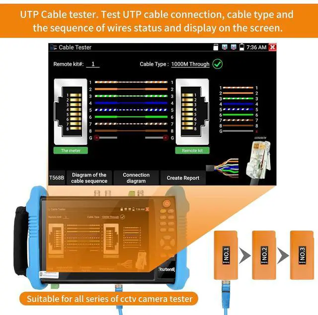 Alt view image 2 of 5 - Network Cable Tester,Remote Kits NO.1 to NO.10 for RJ45,Cat5,Cat6, 5E,6E, Working with CCTV Camera TesterSupport Measure Length,Host/Test Box Fault Location,Short Circuit Test