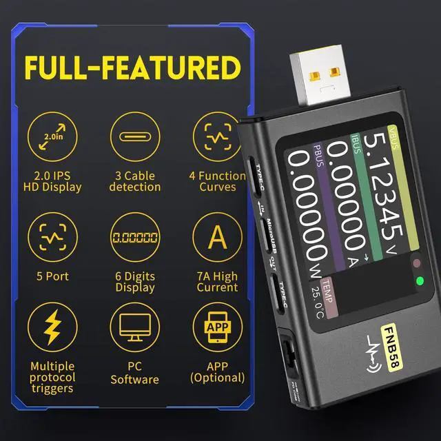 Alt view image 4 of 7 - USB Tester 4-28V 7A LCD USB A&C Voltage Current Power Tester Multimeter, Fast Charge Detection Trigger Capacity Ripple Measurement, PD2.0/PD3.0,QC2.0/QC3.0