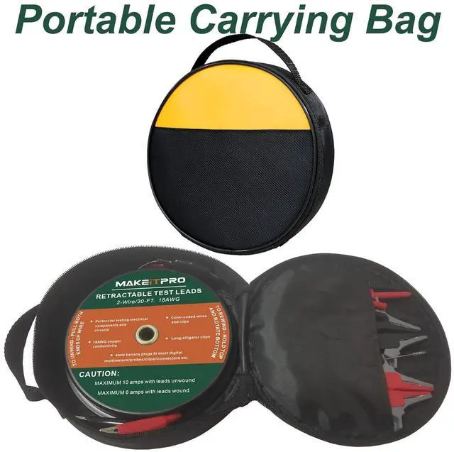 Alt view image 2 of 7 - 2 Wires 30FT 18AWG Retractable Test Leads with Cable Bag and Dual Ended Electrical Alligator Clips Test Probe Lead Wire Cables for Circuit Connection/Electrical Testing and Troubleshooting