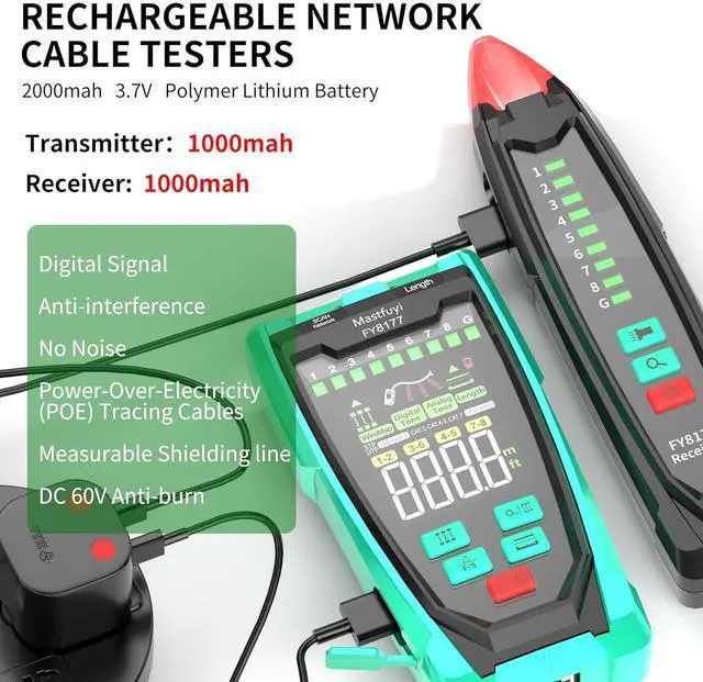Alt view image 6 of 7 - Network Cable Tester, Shielded Line Finder, Rechargeable Cable Tracer with Probe Tone, Multi-Function Wire Tracer, Ethernet LAN Network Cat5/6/7 Cable Maintenance Organizer, Telephone Line