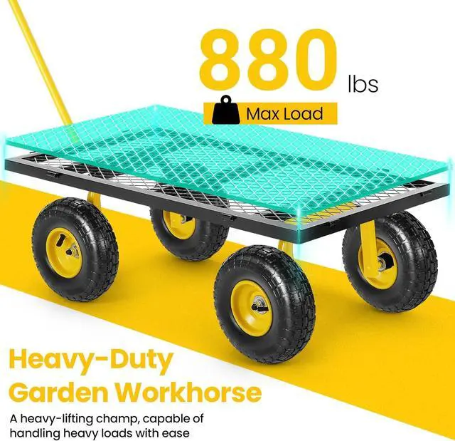 Alt view image 4 of 7 - Steel Garden Cart 880 lbs Capacity Heavy Duty Garden Wagons,with Removable Steel Mesh Sides to Convert into Flatbed,Utility Metal Wagon w/ 180°Rotating Handle and 2 Tags Recyclable