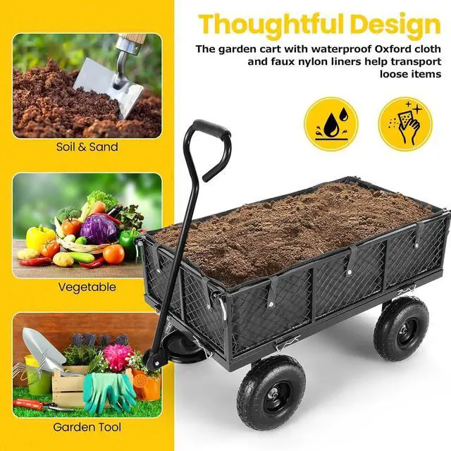Alt view image 7 of 7 - Steel Garden Cart 880 lbs Capacity Heavy Duty Garden Wagons,with Removable Steel Mesh Sides to Convert into Flatbed,Utility Metal Wagon w/ 180°Rotating Handle and 2 Tags Recyclable