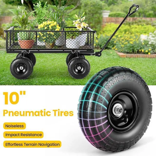 Alt view image 5 of 7 - Steel Garden Cart 880 lbs Capacity Heavy Duty Garden Wagons,with Removable Steel Mesh Sides to Convert into Flatbed,Utility Metal Wagon w/ 180°Rotating Handle and 2 Tags Recyclable