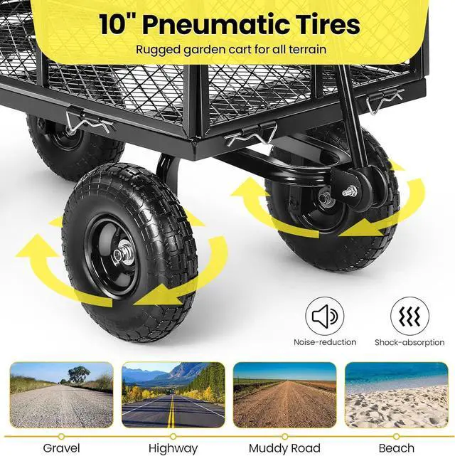 Alt view image 6 of 7 - Steel Garden Cart 880 lbs Capacity Heavy Duty Garden Wagons,with Removable Steel Mesh Sides to Convert into Flatbed,Utility Metal Wagon w/ 180°Rotating Handle and 2 Tags Recyclable