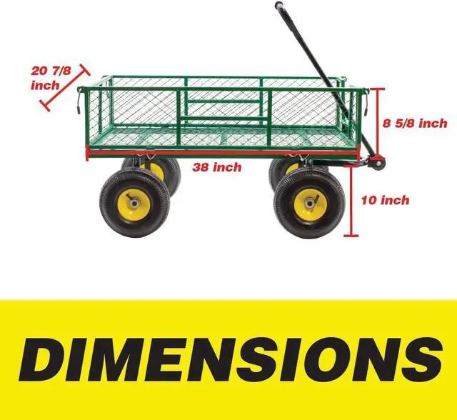 Alt view image 4 of 7 - Garden Cart Heavy Duty Steel with Removable Mesh Sides to Convert into Flatbed, Utility Carts with Wheels, Yard and Garden Wagon, 600 Lb, Green