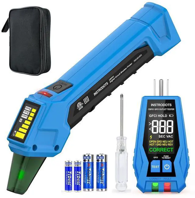 Main image of Circuit Breaker Finder, Digital Breaker Finder with GFCI Outlet Tester, AC 90-135V Electrical Circuit Tracer with Buzzer Alarm & Color LCD Display, Includes Batteries & Carrying Case