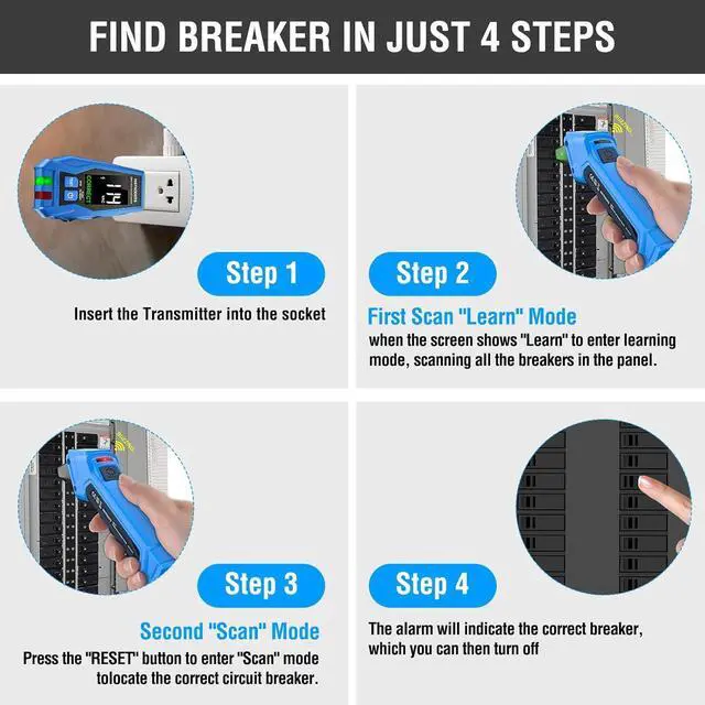 Alt view image 3 of 7 - Circuit Breaker Finder, Digital Breaker Finder with GFCI Outlet Tester, AC 90-135V Electrical Circuit Tracer with Buzzer Alarm & Color LCD Display, Includes Batteries & Carrying Case