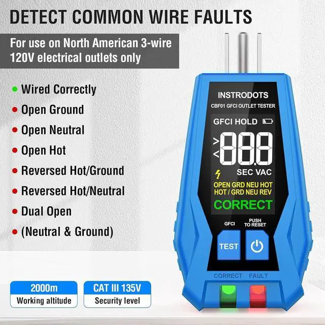 Alt view image 5 of 7 - Circuit Breaker Finder, Digital Breaker Finder with GFCI Outlet Tester, AC 90-135V Electrical Circuit Tracer with Buzzer Alarm & Color LCD Display, Includes Batteries & Carrying Case