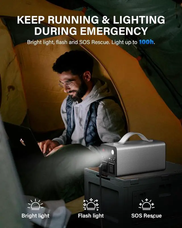 Alt view image 3 of 7 - Portable Power Station 300Wh/81000mAh Laptop Power Bank with 300W AC Outlet, 18W QC/TYPE-C Ports, Backup Battery Powered Supply, Emergency Generator for Outdoor Home Travel Camping