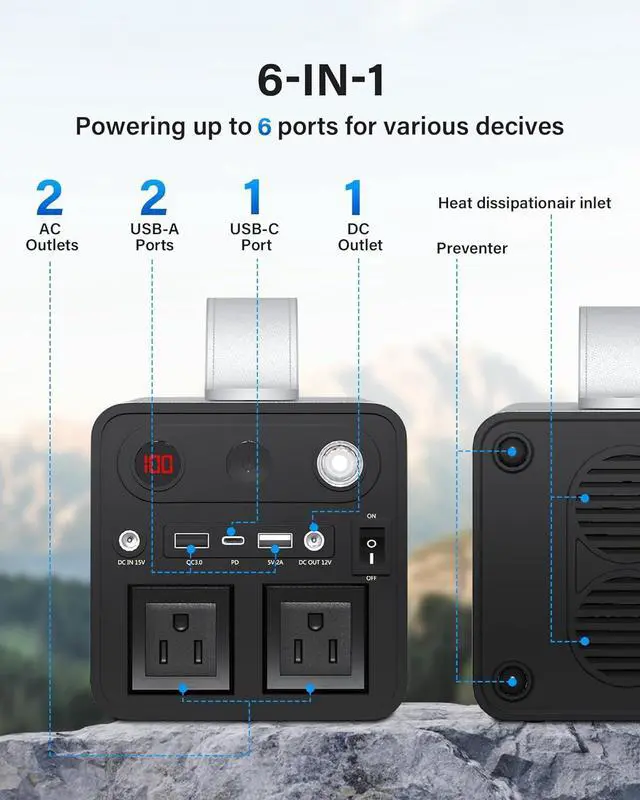 Alt view image 5 of 7 - Portable Power Station 300Wh/81000mAh Laptop Power Bank with 300W AC Outlet, 18W QC/TYPE-C Ports, Backup Battery Powered Supply, Emergency Generator for Outdoor Home Travel Camping