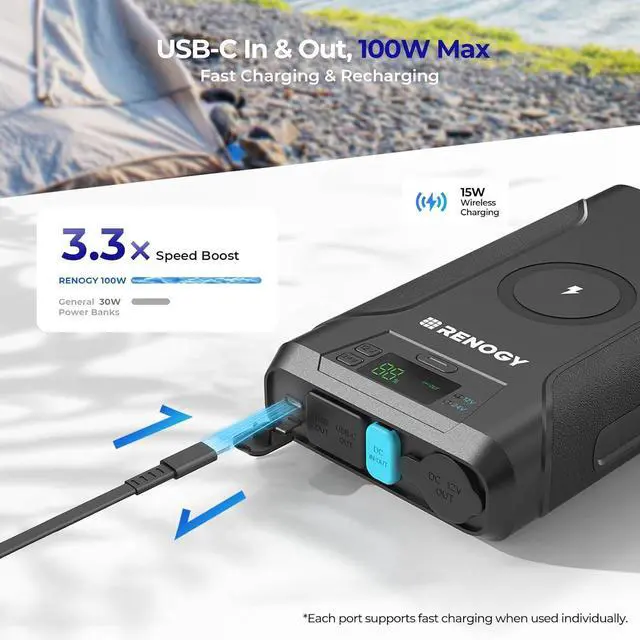 Alt view image 5 of 7 - 76800mAh 276.48Wh 12V Power Bank Brick, Portable Power with 100W PD, CPAP Battery for Camping, High Capacity Camping Power Bank, USB-C DC Wireless Charging, CPAP Battery Backup Power Supply