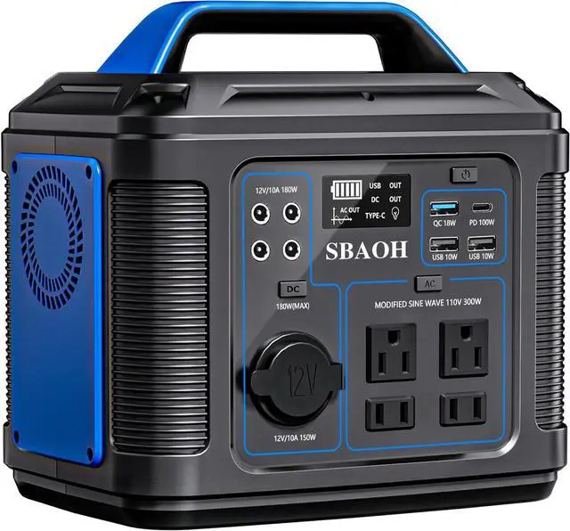 Main image of Portable Power Station, 300W 296Wh Solar Generator Quick Charge / 110V AC Outlets/DC Ports and LED Flashlight, Lithium Battery Backup for Home Outdoor Travel Camping Blackout blue