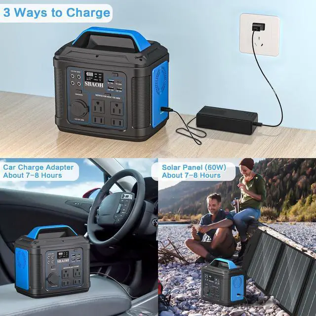 Alt view image 4 of 7 - Portable Power Station, 300W 296Wh Solar Generator Quick Charge / 110V AC Outlets/DC Ports and LED Flashlight, Lithium Battery Backup for Home Outdoor Travel Camping Blackout blue