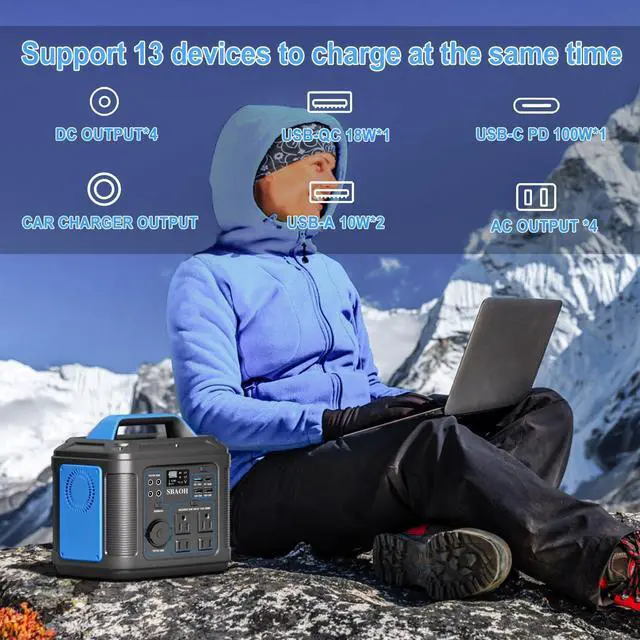 Alt view image 6 of 7 - Portable Power Station, 300W 296Wh Solar Generator Quick Charge / 110V AC Outlets/DC Ports and LED Flashlight, Lithium Battery Backup for Home Outdoor Travel Camping Blackout blue