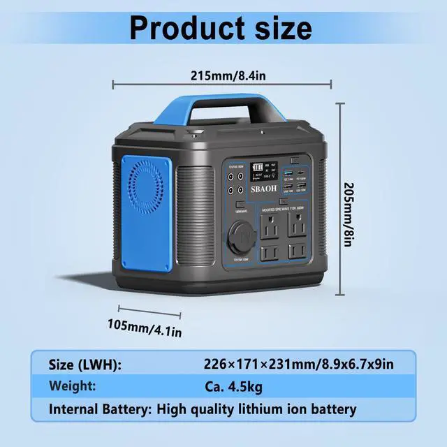 Alt view image 7 of 7 - Portable Power Station, 300W 296Wh Solar Generator Quick Charge / 110V AC Outlets/DC Ports and LED Flashlight, Lithium Battery Backup for Home Outdoor Travel Camping Blackout blue