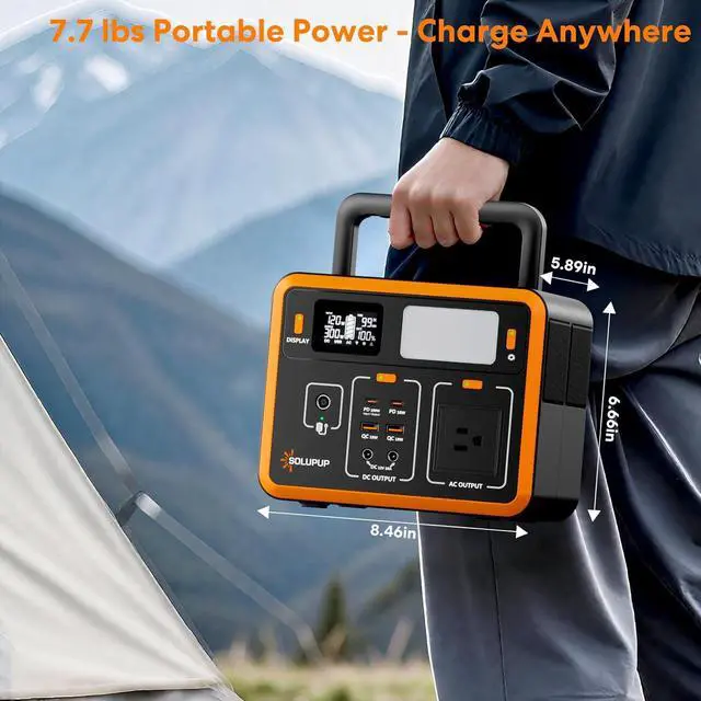 Alt view image 4 of 7 - Portable Power Station 90,000mAh, 288Wh LiFePO4 Battery Bank, 300W (Peak 600W) Solar Generator, with 110V AC Outlet for Camping & Emergency Backup