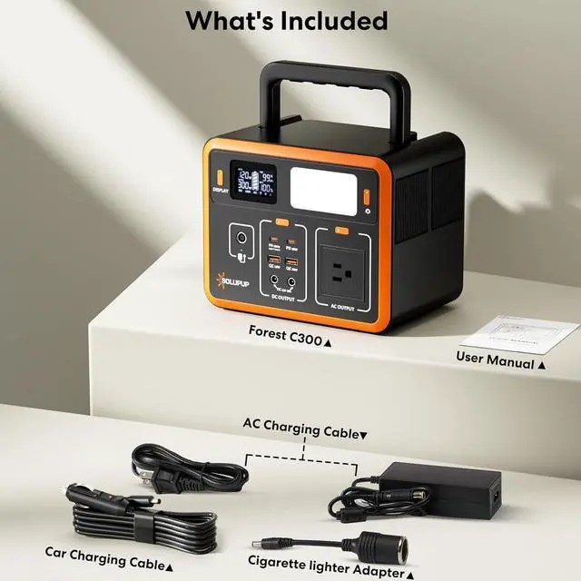 Alt view image 7 of 7 - Portable Power Station 90,000mAh, 288Wh LiFePO4 Battery Bank, 300W (Peak 600W) Solar Generator, with 110V AC Outlet for Camping & Emergency Backup