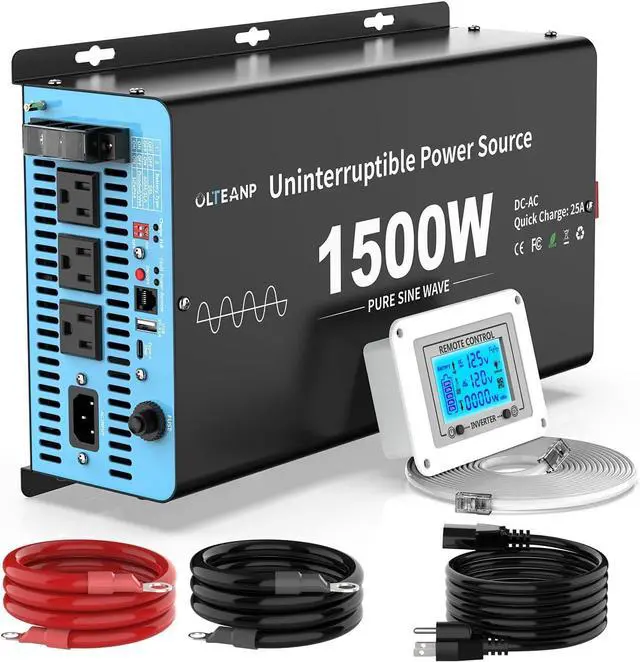 Main image of 1500W Sump Pump Battery Backup System, Pure Sine Wave Power Inverter with Charger, Backup System for Power Outage, LCD Screen Remote Controller, Automatic Switching for Grid and Battery