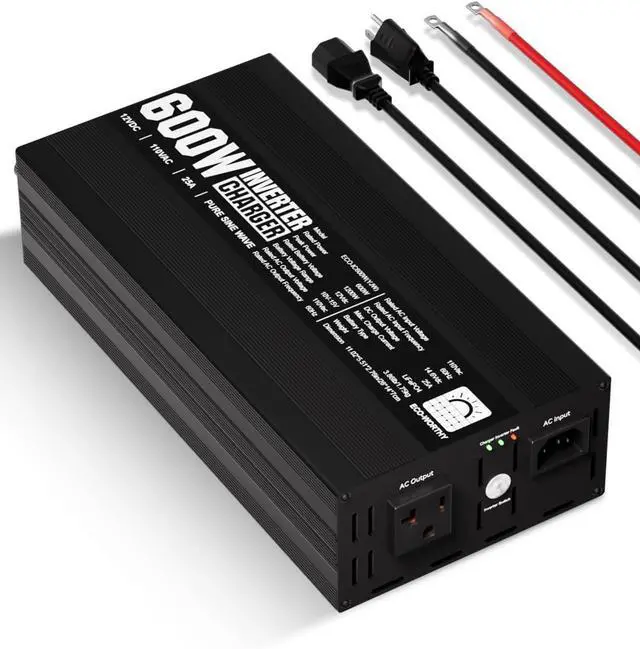 Main image of 600W Pure Sine Wave Inverter Charger, Power Inverter with 25A LiFePO4 Battery Charger, 12V to 110V for UPS Backup Power Deep-Cycle Batteries RV Boat Home
