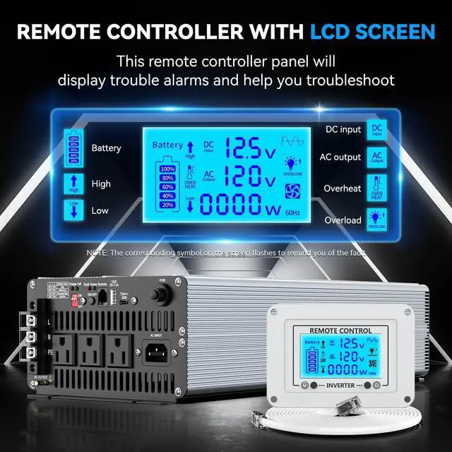 Alt view image 4 of 7 - Sump Pump Battery Backup System, Safe Back Up System for Emergency and Power Outage, Sump Pump Backup Power Supply with LCD Screen Remote Controller, Auto Switching