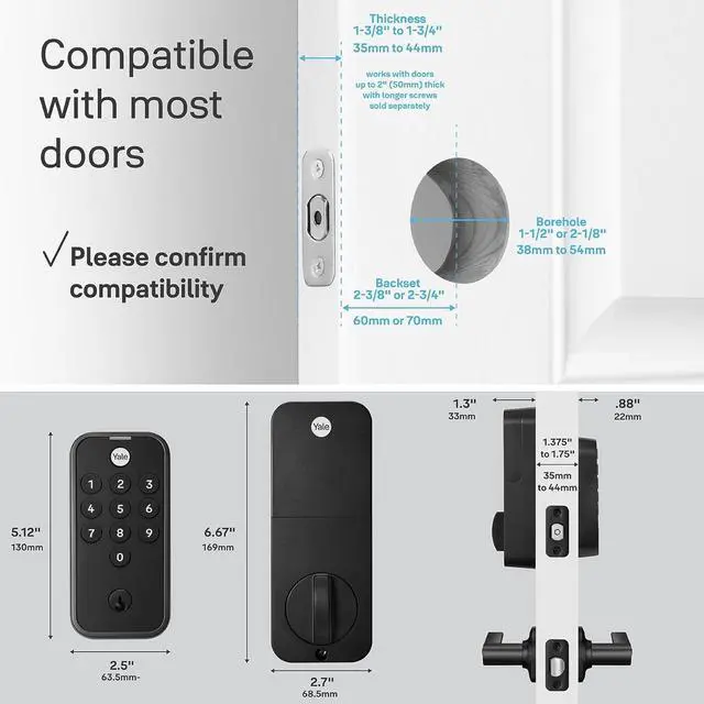 Alt view image 5 of 6 - Black Code Keypad Deadbolt Front Door Lock for Keyless Entry, YED210-NR-BSP