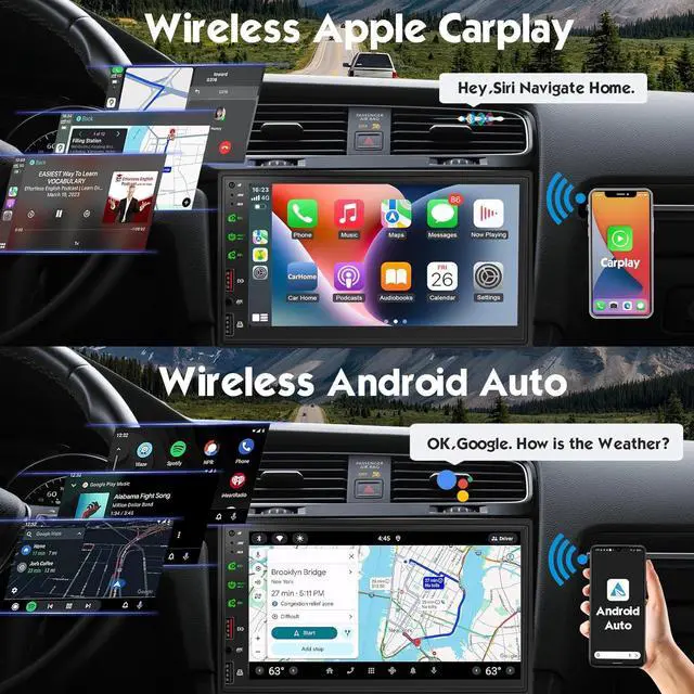 Alt view image 2 of 7 - [Upgraded DSP] 7'' Double Din Car Stereo with Wireless Apple Carplay Android Auto, 240W Powerful Sound, FM/AM Radio, 7 Inch LCD Ultra HD Touchscreen, Bluetooth Handsfree, Waterproof Backup Camera, SWC
