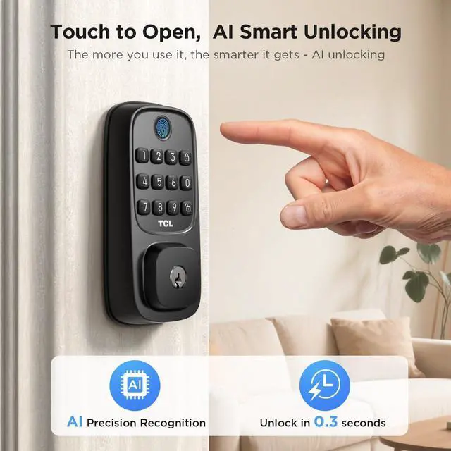 Alt view image 2 of 7 - Smart Lock D1, Fingerprint Keyless Entry Front Smart Door Lock, Wi-Fi Keypad Deadbolt, Works with Alexa, Easy Installation, Remote Control, Auto-Lock(Black)