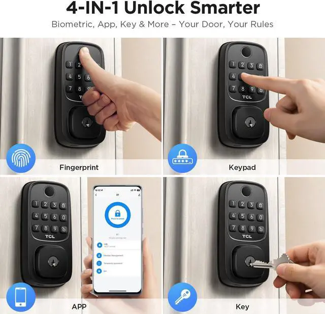 Alt view image 5 of 7 - Smart Lock D1, Fingerprint Keyless Entry Front Smart Door Lock, Wi-Fi Keypad Deadbolt, Works with Alexa, Easy Installation, Remote Control, Auto-Lock(Black)