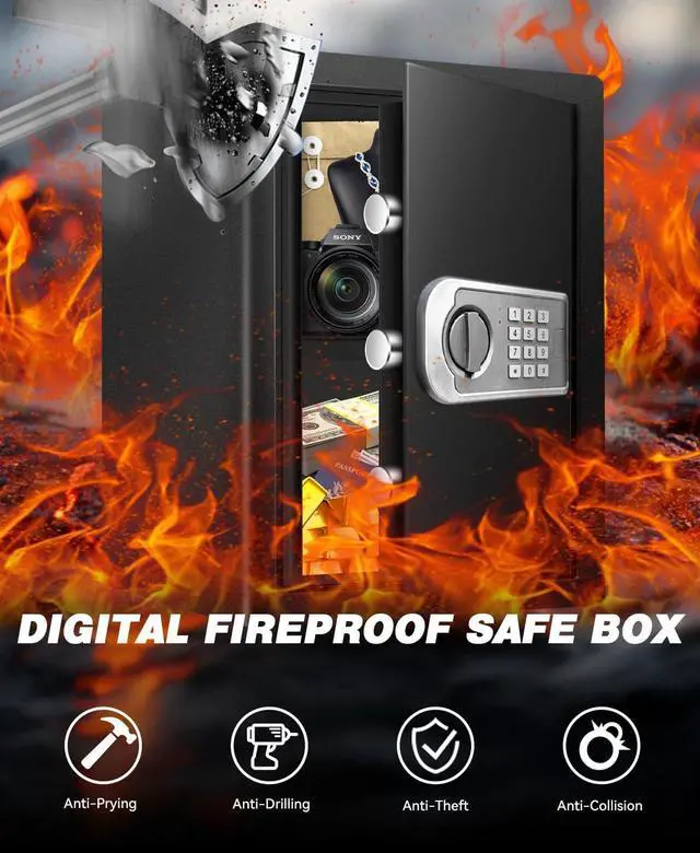 Main image of Large Safe Box for Home - 3.0 CuFt Heavy-Duty Cabinet with Motion Light & Dual Alarm, Digital Keypad & Override Key, Removable Shelf - Spacious Black Safe for Documents, Laptops, and More