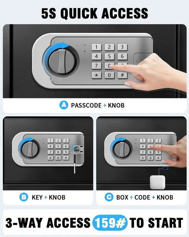 Alt view image 3 of 6 - Large Safe Box for Home - 3.0 CuFt Heavy-Duty Cabinet with Motion Light & Dual Alarm, Digital Keypad & Override Key, Removable Shelf - Spacious Black Safe for Documents, Laptops, and More