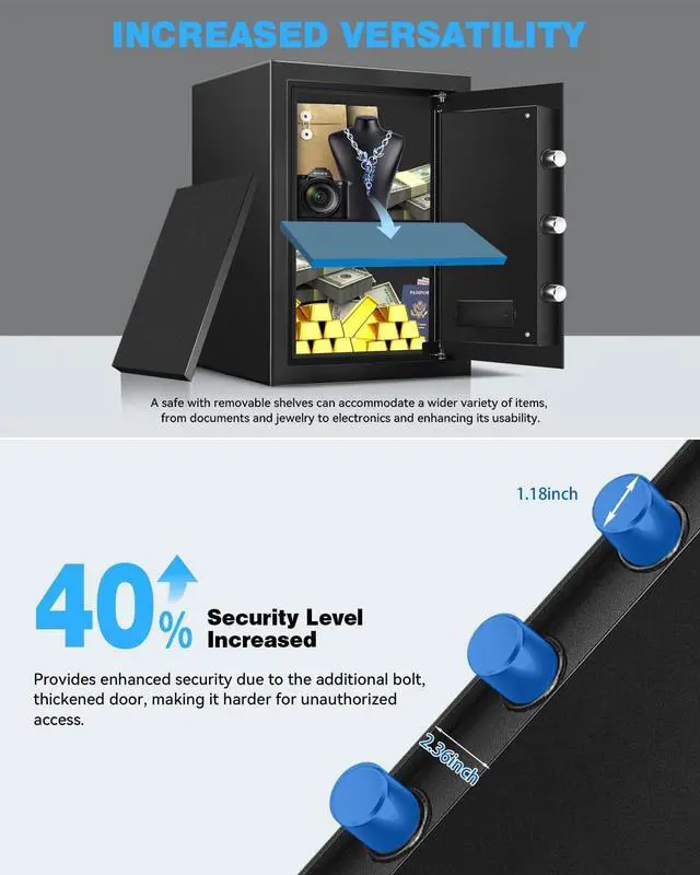 Alt view image 5 of 6 - Large Safe Box for Home - 3.0 CuFt Heavy-Duty Cabinet with Motion Light & Dual Alarm, Digital Keypad & Override Key, Removable Shelf - Spacious Black Safe for Documents, Laptops, and More